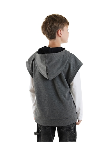 Denokids Erkek Çocuk Kapüşonlu Kolsuz Sweatshirt - Gri