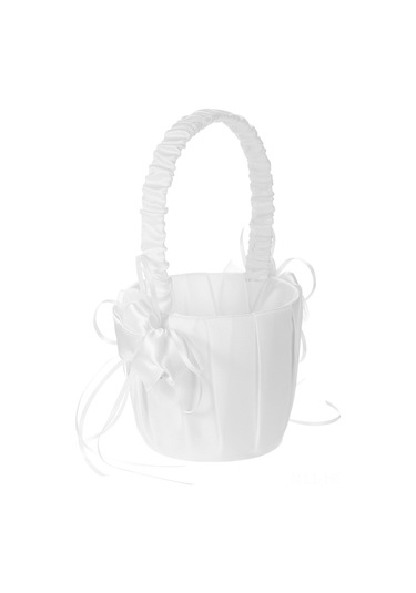 Suofeng Düğün İçin Fildişi Beyaz Saten Çiçek Sepeti - İmitasyon İnci Detaylı, 24x16x12cm