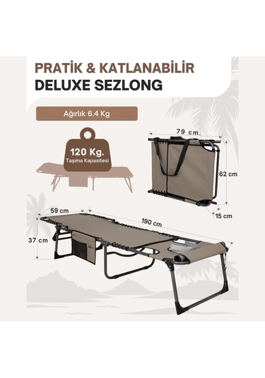 Kingcamp Magnolia B10 Hands-free Premium 7 Kademeli Katlanır Şezlong Beige Bej