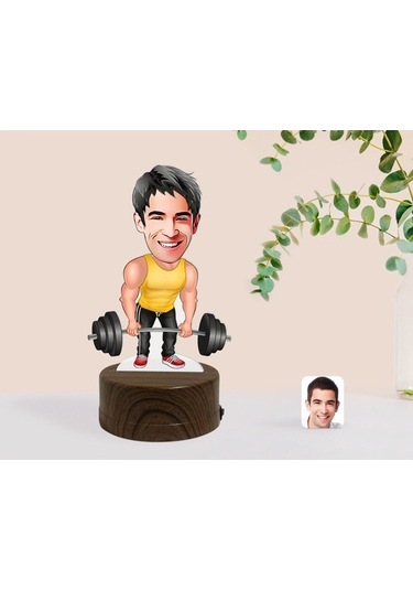 Kişiye Özel Erkek Halterci Karikatürlü Dekoratif 3D Biblo Led Işı