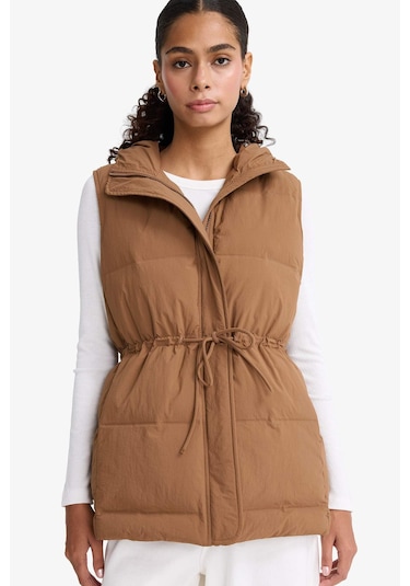 Defacto Regular Fit Kapüşonlu Fermuarlı Beli Lastikli Şişme Yelek E8592ax25aubn561 Kahve