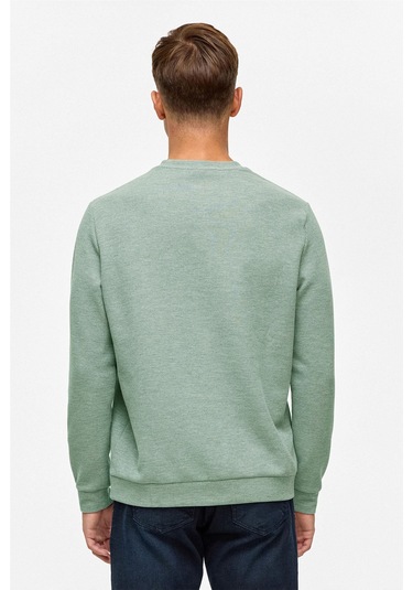 Süvari Bol Kesim O Yaka Melanj Desenli Waffle Sweatshirt Yeşil Y03