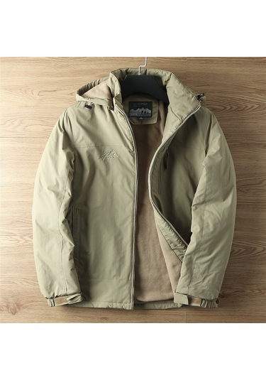 Erkekler İçin Rahat, Bol Kesimli, Sonbahar Ve Kışlık, Dış Mekan Polar Astarlı, Şapkalı Pamuklu Ceket Gri