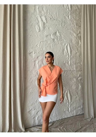 Yandan Bağlama Detaylı Kolsuz Bluz - Somon SOMON