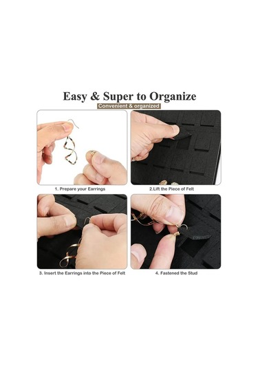 Kangvka Felt Materyal Kapaklı Çift Taraflı Mücevher Organizer - Duvar Takılı Kolye, Bilezik, Küpe Ve Yüzük Saklama Kutusu Siyah