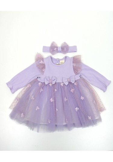 Serkon Fitilli Tüllü Bebek Elbise 0558 Lila