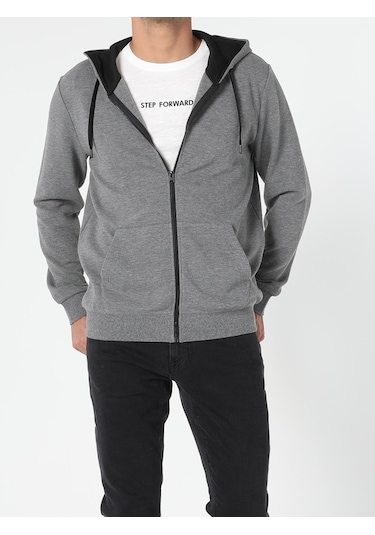 Colin's Regular Fit Fermuarlı Kapüşonlu Erkek Gri Sweatshirt CL1045425_Q1.V2_MGA Colin's Regular Fit Fermuarlı Kapüşonlu Erkek Gri Sweatshirt CL1045425_Q1.V2_MGA