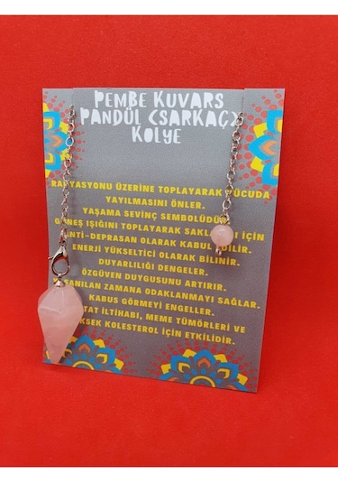 Sertifikalı Pembe Kuvars Doğal Taş Pandül Sarkaç Kolye Çok REnkli