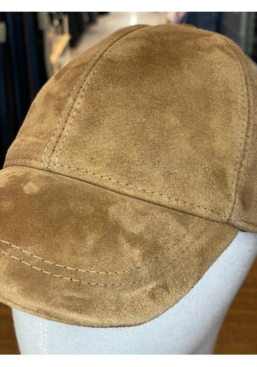 Hamze %100 Süet Deri Cap Şapka Camel