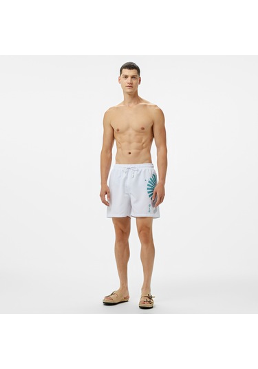 Unıted4 Classic Erkek Beyaz Deniz Şortu Düz Nerf Beyaz