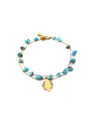 Ferizz Doğal Taşlı Yaprak Model Halhal Hal-184 Çok Renkli