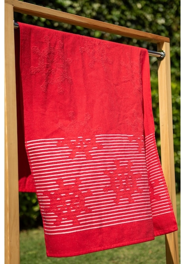 Menderes Home Cotton Collection Bukle Plaj Havlusu Çark Kırmızı