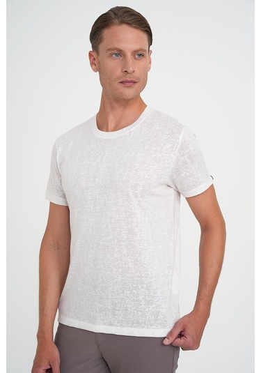 Comfort Fit Bisiklet Yaka Viskon Karışımlı Casual Ekru Tişört Ts 902 Ekru