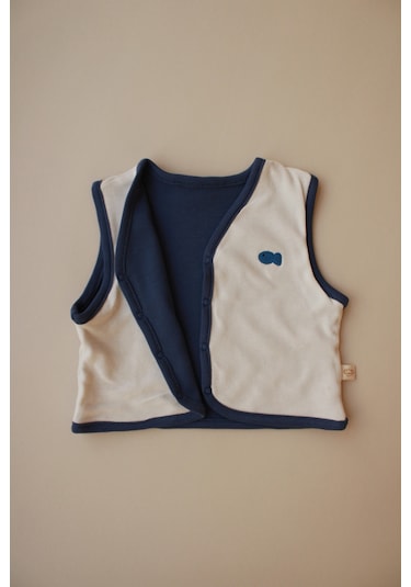 Balık Nakışlı Çift Taraflı Yelek Krem