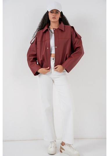 Kadın Oversize Deri Ceket 1055 - Kiremit Kıremıt