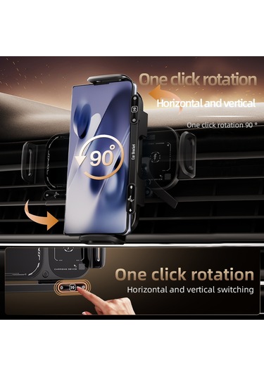 Geeroyoo Manyetik Kablosuz Araç Şarj Desteği, Otomatik Sıkma, Çift Bobinli Siyah