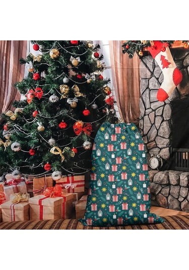 Büyük Noel Baba Hediye Çantası, Pamuklu Kordonlu, Yeniden Kullanılabilir Noel Hediye Feneri
