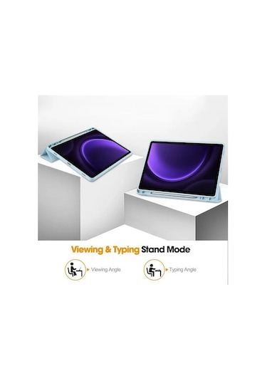Monyee Samsung Tab S9 Fe İçin Kalem Slotlu Korumalı Kılıf - Dayanıklı Malzeme İle Ekran Ve Cihaz Koruma - Beyaz Buz Mavisi