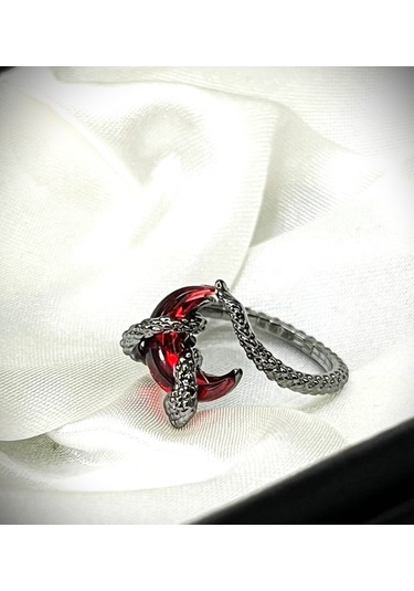 Dükkan Design Yılanlı Kanlı Ay Yüzük Antrasit