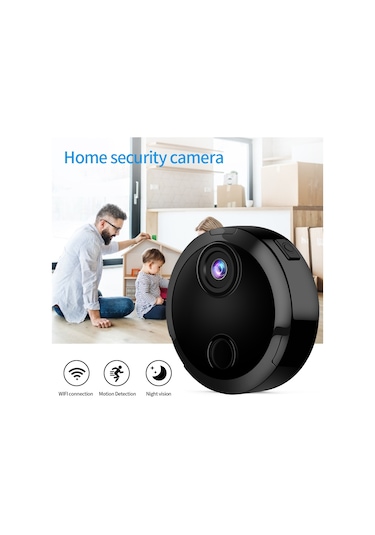 Mufunye Siyah Mini Kablosuz Wifi İzleme Kamerası - 1080p Hd, İnfrakırmızı Gece Görüşü, Hareket Algılama, Dahili Li-poly Batarya Siyah