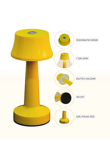 Zenlight Metal Dokunmatik Şarjlı Masa Lambası 320-2 Sarı