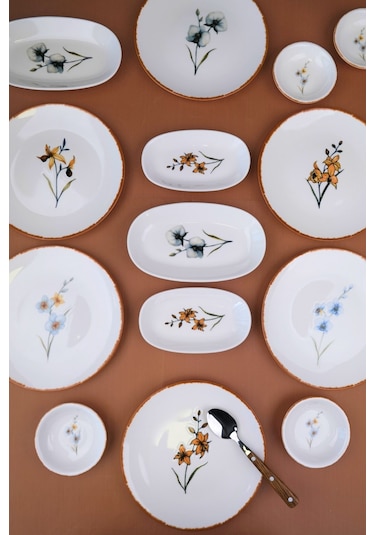 Tabak Evi Porselen Azelya Kahvaltı Ve İkram Takımı 6 Kişilik 14 Parça Çok Renkli