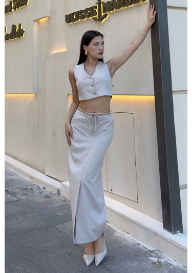 Bağlama Detaylı İkili Takım 46139-bej Bej