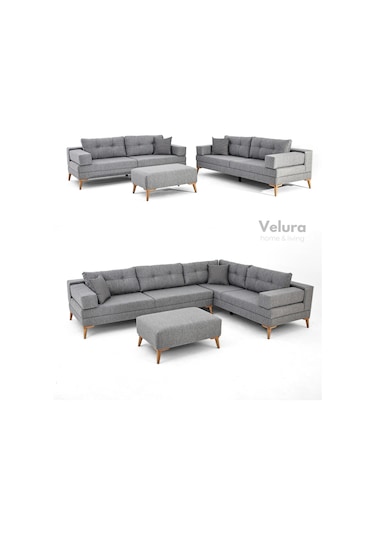 Zeri Yataklı Puzzle Modüler Köşe Koltuk Takımı & Puflu Köşe Takımı - Gri - 104 Gri