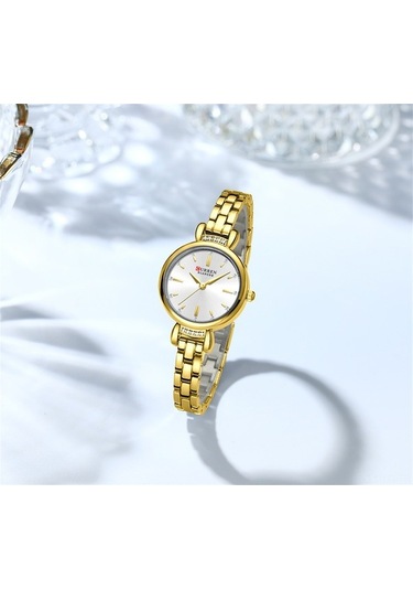 Yingfu Curren 9098 Kadın Kol Saati - Paslanmaz Çelik Beyaz Kadranlı Moda Saat Altın/ Altın