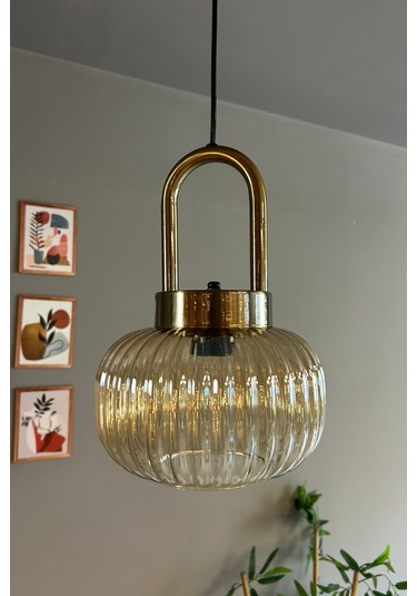 Mola Cam Bal Rengi Tekli Avize Eskitme Kilit Kafa Başlık Retro Sarkıt Lamba Salon Aydınlatma Bal