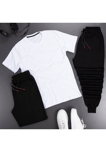 3'lü Spor Eşofman Takımı Kombini Beyaz