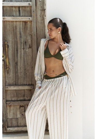 Priskiana Bağcıklı Haki Pantolon Gömlek Takım Haki