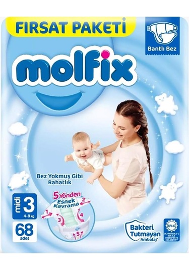 Molfix Bebek Bezi Fırsat Paketi 3 Beden 4-9 Kg 68 Adet 3 - 4 Numara