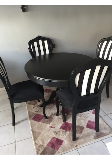 Onurdesign16 Baba Ayaklı Bambi Ahşap Siyah & Beyaz Boyalı Açılır Yemek Masasa