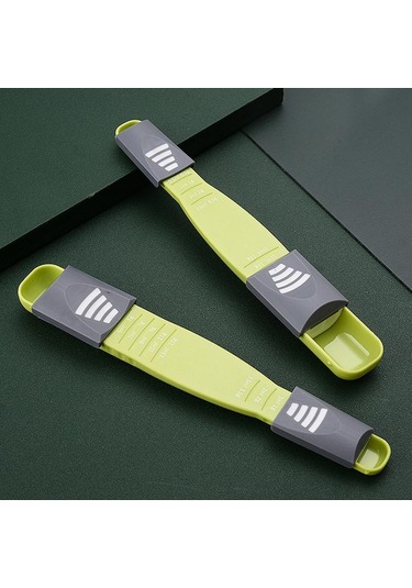 Ayarlanabilir Mutfak Terazisi Ölçü Fincan Çift Uçlu Sekiz Tezgahlar Tuz Çorbası Kahve Çay Tozu Mutfak Aletleri Için Ölçüm Kaşığı Yeşil