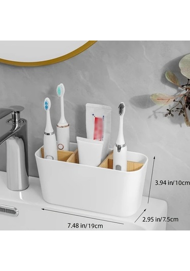 Sunshine011 Ldq Bamboo 5 Yuvalı Diş Fırçası Askısı Beyaz Ahşap Space-saving Banyo Organizer Beyaz