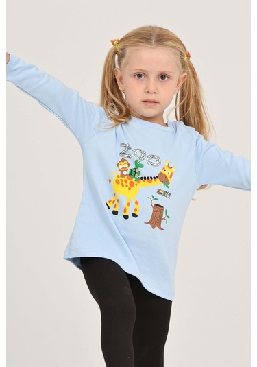 Toontoy Kız Çocuk Zürafa Baskılı Sweatshirt Koyu Mavi