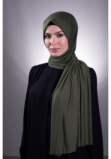 Haki Düz Klasik Şal Viskon Kumaş Likralı Penye 202101_09 Haki