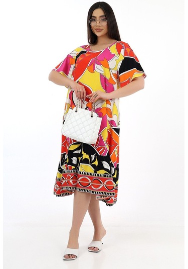 Schık Kadın Viskon Yarım Kol O Yaka Cepli Fırfırlı Elbise Orange Orange