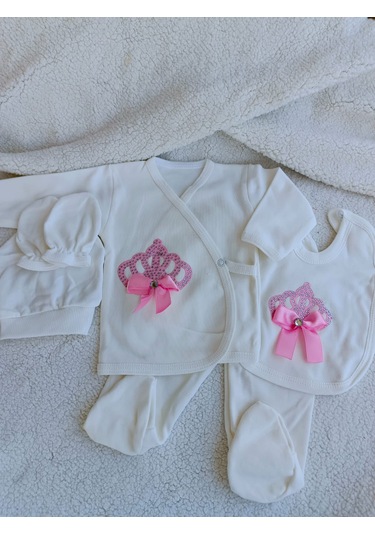 Yeni Doğan Kız Bebek Prenses Taçlı Hastane Çıkışı Seti