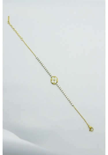 Altın Kaplama Seri Kararmaz Sedef Taşlı Yonca Su Yolu Çelik Gold