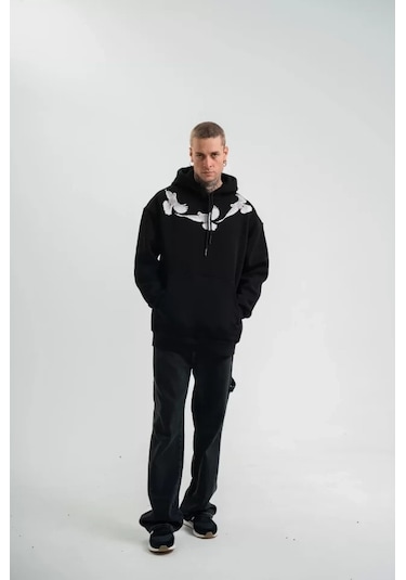 Vexor Unisex Uzun Kol Bisiklet Yaka Yıkamalı Sweatshirt - Siyah