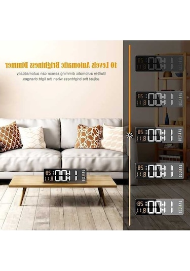 Artfulabode Uzaktan Kumandalı Dijital Duvar Saati 12/24h Led Tarih Sıcaklık Göstergesi Mavi 16 İnç Çalar Camgöbeği