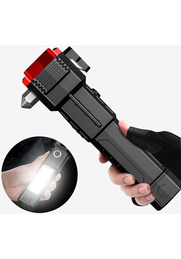 Taşınabilir Led Çok Fonksiyonlu Çalışma Işığı Güç Bankası Acil Durumlar Güvenlik Çekiç Su Geçirmez El Feneri - Kırmızı