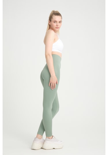 Yeşil Kalçası Büzgülü Premium Fitilli Ekstra Push Up Tayt Yeşil