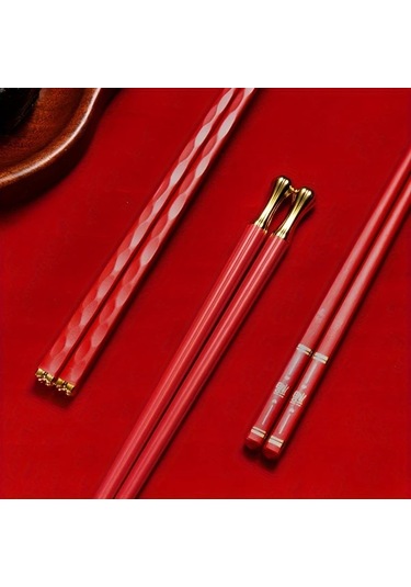 Oldfriend Kırmızı 5 Çift Argyle Desenli Cam Elyaf Yemek Çubukları Seti, 9,5" Kaymaz Japon Kore Stili Kırmızı