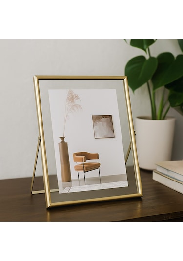Porsima Dhz90102 Altın Metal Modern Dekoratif Cam Fotoğraf Çerçevesi Masa Duvar Fotoğraf Çerçevesi 18x22cm