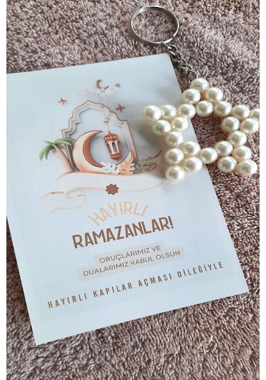 Hayırlı Ramazanlar -10 Adet İnci Yıldız Anahtarlık - Ramazan