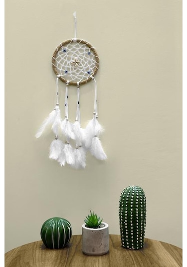 Nazar Boncuklu Düş Kapanı Hand Made Dreamcatcher Kuş Tüyü Duvar S
