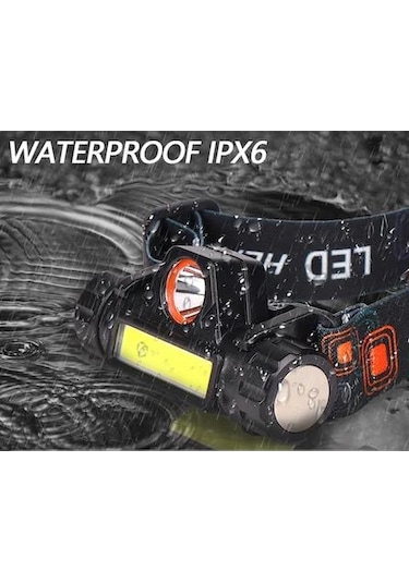 Şarjlı Ledli Kafa Lambası 1200 Lümen Cob Led Siyah